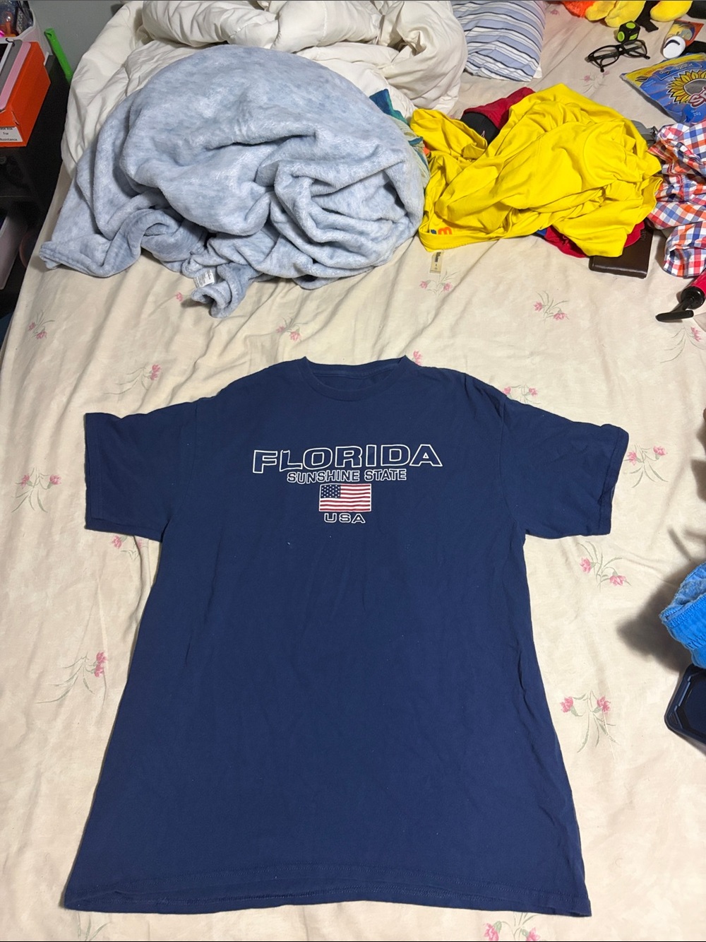 Florida Sunshine State USA Graphic T-Shirt Navy Blue Men’s Large